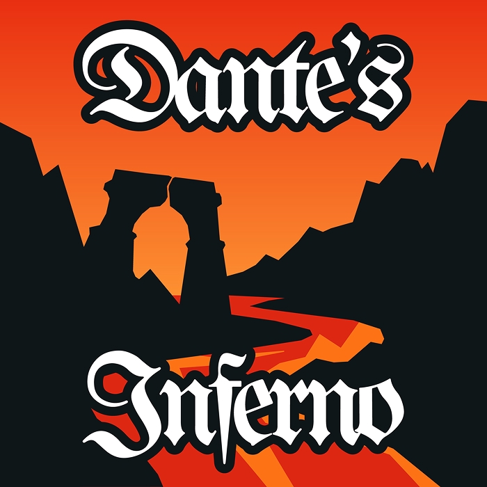 The Bulldog Seeds x Seed Supreme: Bold, fiery artwork for Dante’s Inferno cannabis strain featuring lava river, broken arch, and gothic-style typography.